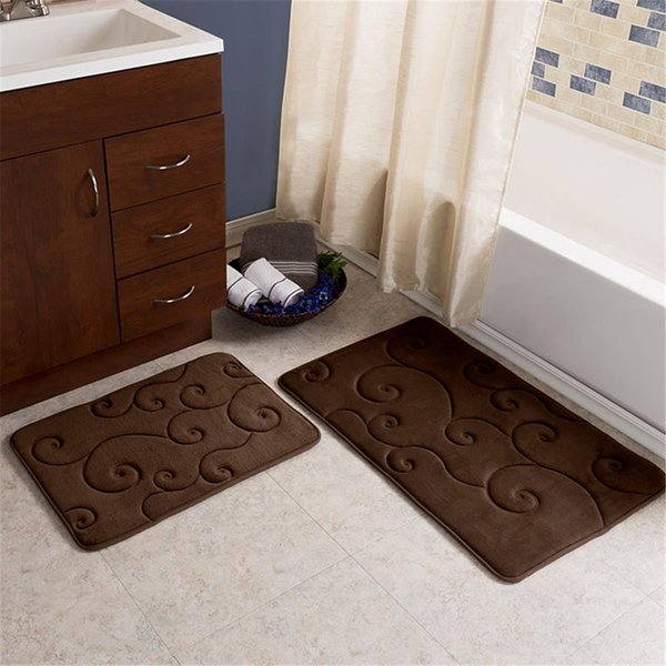 Lavish Home Coral Fleece Embossed Pattern Memory Foam Bath MatChocolate - 2 Piece, 2PK 67-0034-C